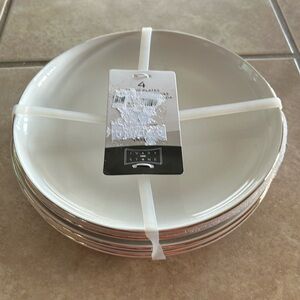 Ivory and stone 4 salad or appetizer dishes NWT ceramic. Gold trim.